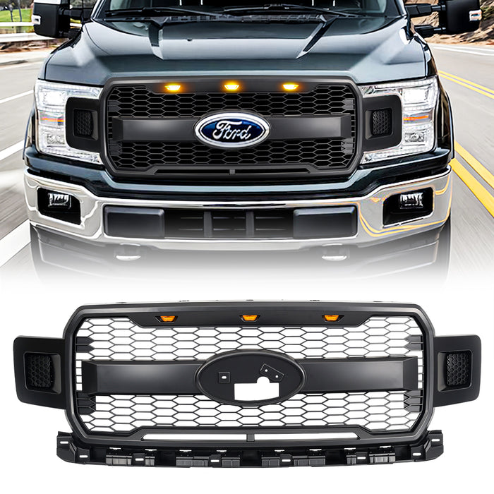 Raptor Style Mesh Grille W/ Amber Lights & Emblem Base For 2018-2020 Ford F150| In Stock On Sep 15｜American Modified