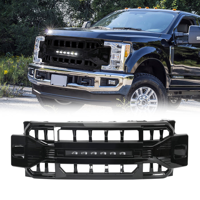 Armor Grille W/Off-Road Lights - Glossy Black For 2017-2019 Ford F250/350| American Modified