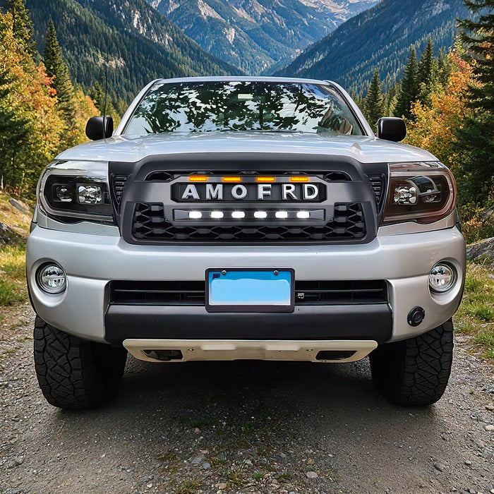 TRD PRO Style Grille w/ LED Off-Road Lights, Amber Lights and DIY Letters for 2005-2011 Toyota Tacoma- Matte Black | American Modified