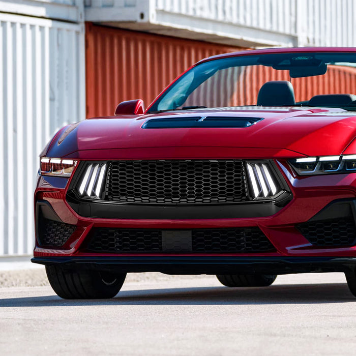 Upper Grille W/ Tri-LED DRL & Turn Signal - Glossy Black For 24+ Ford Mustang | American Modified