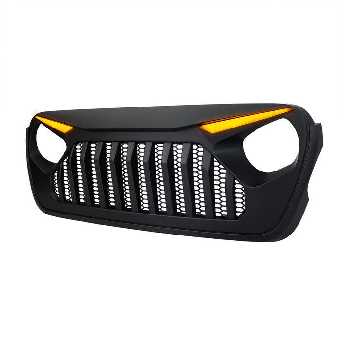 Gladiator Vader Grille W/ LED Eyebrow DRL and Turn Signals - Matte Black For 18+ Jeep Wrangler JL & Gladiator JT W/O Trailcam | American Modified