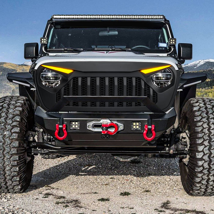 Gladiator Vader Grille W/ LED Eyebrow DRL and Turn Signals - Matte Black For 18+ Jeep Wrangler JL & Gladiator JT W/O Trailcam | American Modified