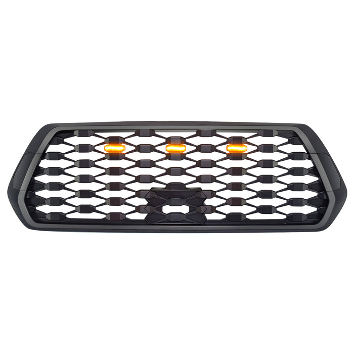 Front Mesh Grille W/ Amber Lights - Matte Black For 2016-2023 Toyota Tacoma