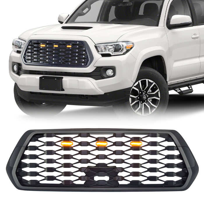 Front Mesh Grille W/ Amber Lights - Matte Black For 2016-2023 Toyota Tacoma