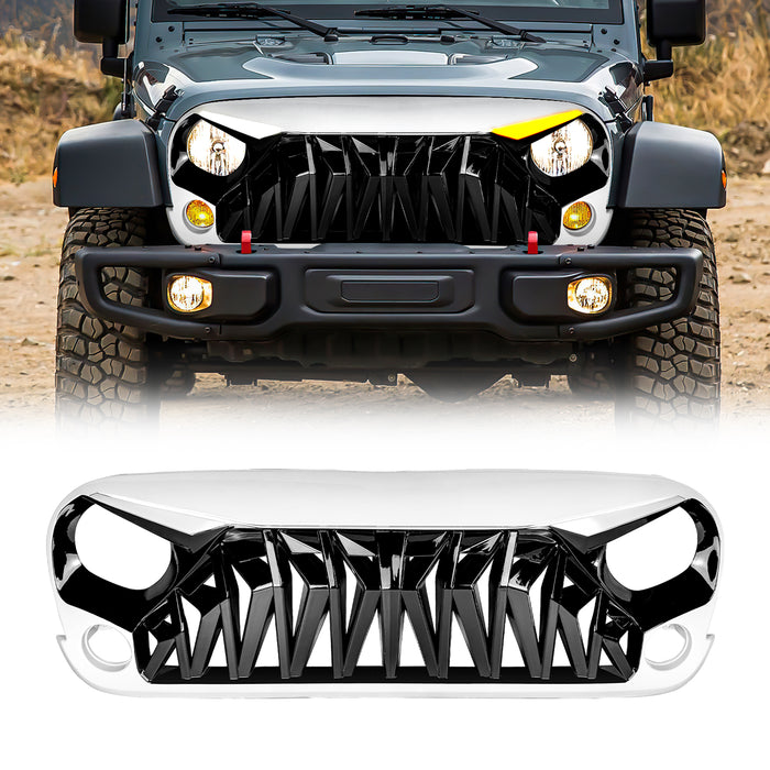 Shark Grille W/ LED Eyebrow DRL and Turn Signals - White & Black For 07-18 Jeep Wrangler JK | American Modified