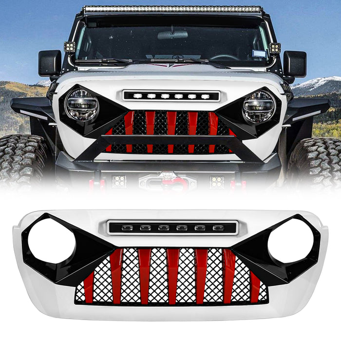 Demon Grille W/ Led Off-Road Lights - Red & White & Black For 18+ Jeep Wrangler JL & Gladiator JT W/O Trailcam | American Modified