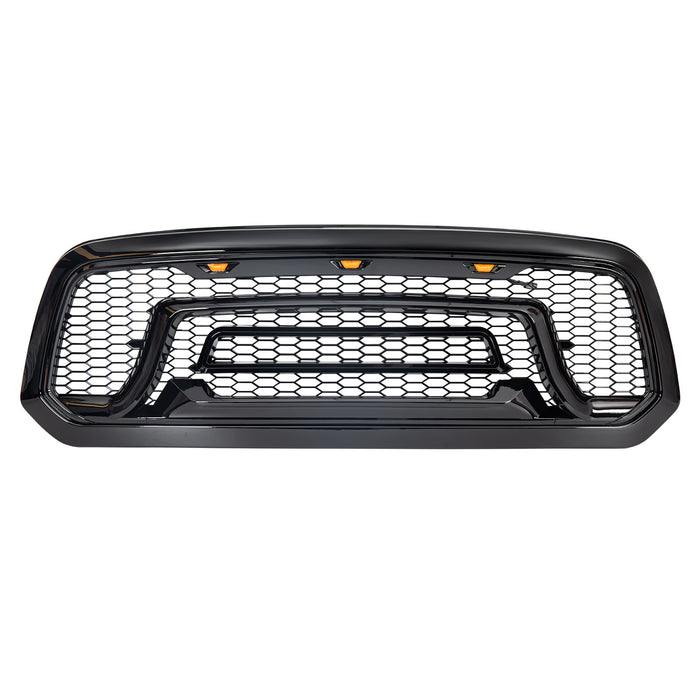 Rebel Style Front Grille W/Amber Led Lights-Glossy Black For 2013-2018 Dodge Ram 1500| American Modified