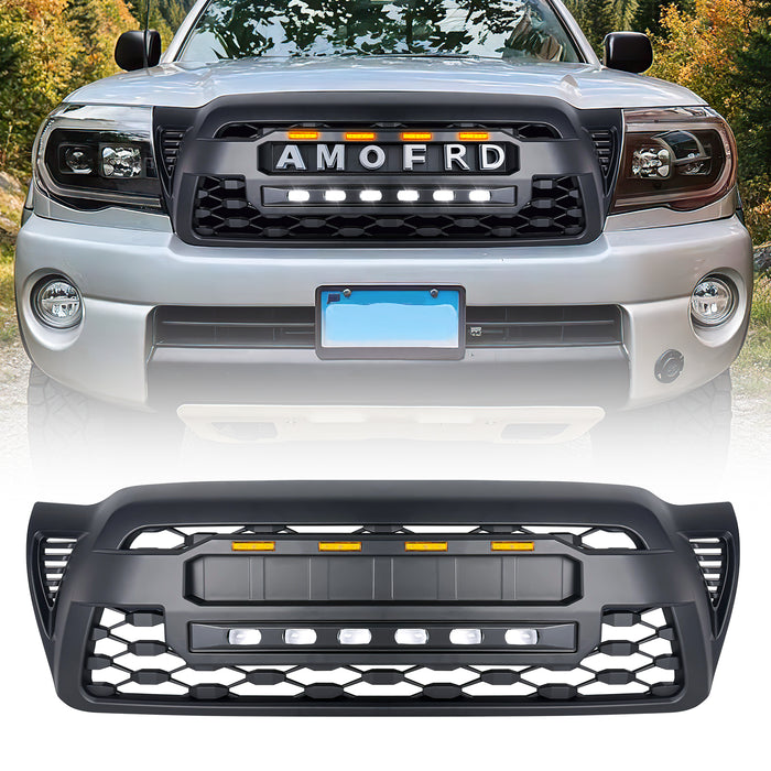 TRD PRO Style Grille w/ LED Off-Road Lights, Amber Lights and DIY Letters for 2005-2011 Toyota Tacoma- Matte Black | American Modified