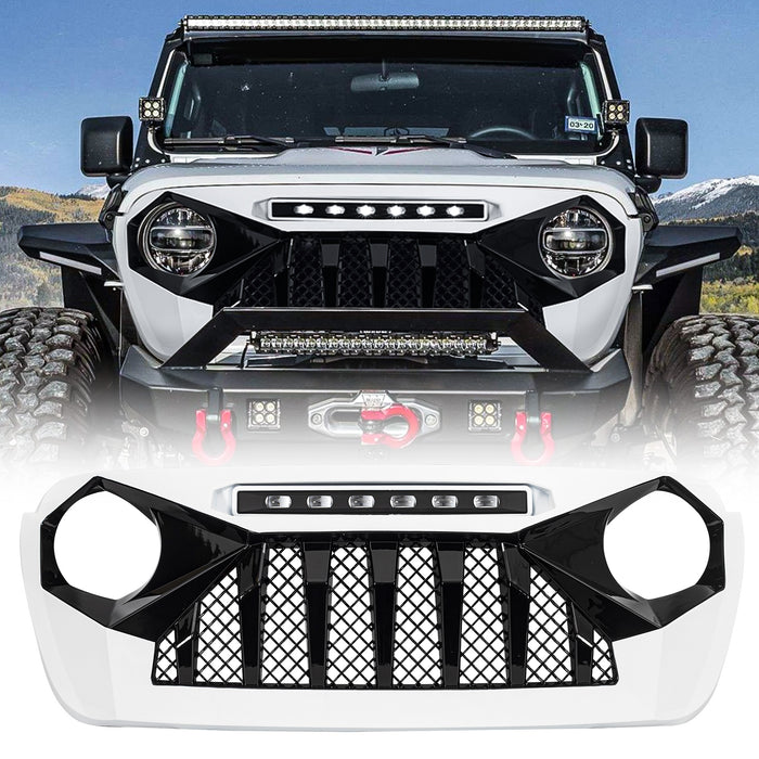 Demon Grille W/ Led Off-Road Lights-White & Black For 18-23 Jeep Wrangler Jl & Gladiator Jt W/O Trailcam| American Modified