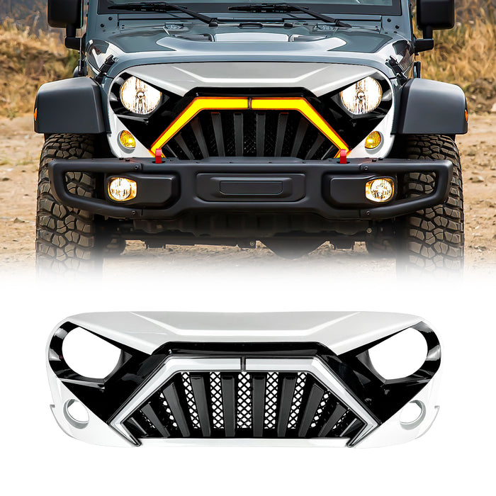 Goliath Grille W/ LED DRL and Turn Signals - White & Black For 07-18 Jeep Wrangler JK | American Modified
