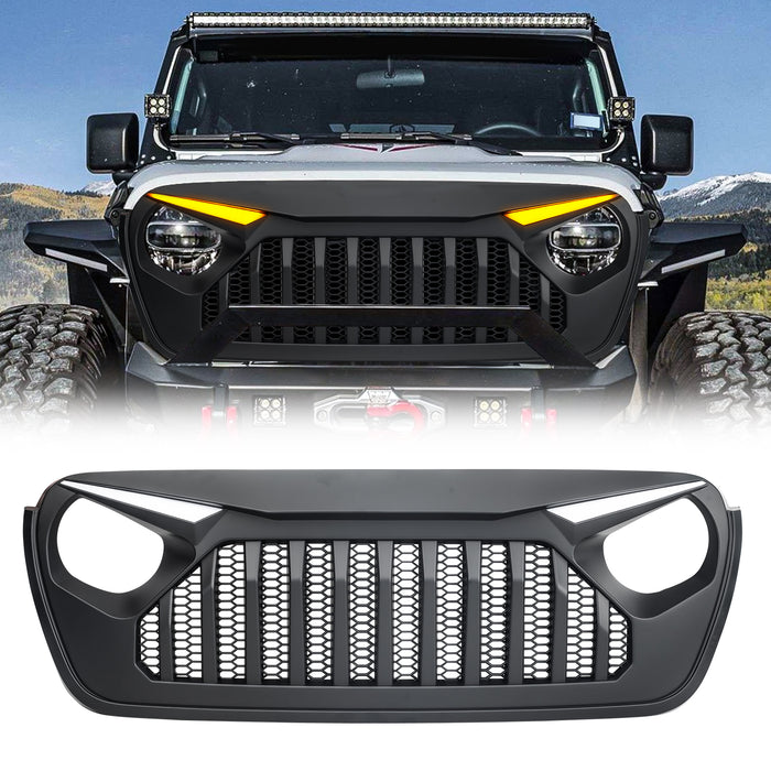 Gladiator Vader Grille W/ LED Eyebrow DRL and Turn Signals - Matte Black For 18+ Jeep Wrangler JL & Gladiator JT W/O Trailcam | American Modified