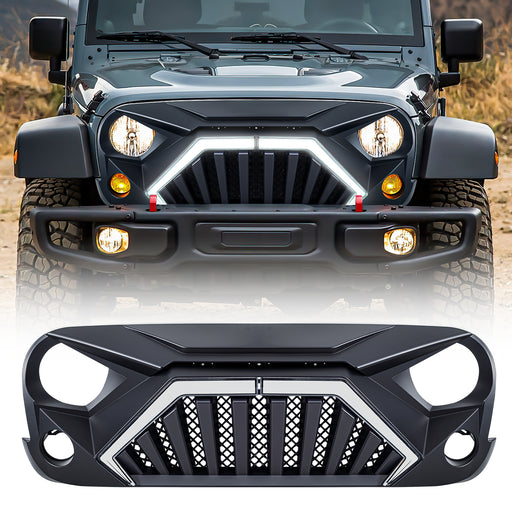 Goliath Grille w/ LED DRL and Turn Signals - Matte Black For 07-18 Jeep Wrangler JK | AMERICAN MODIFIED