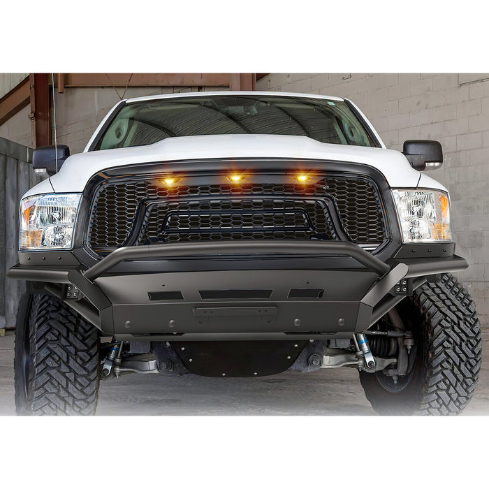 Rebel Style Front Grille W/Amber Led Lights-Glossy Black For 2013-2018 Dodge Ram 1500| American Modified