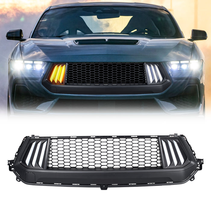 Knife Style Front Upper Grille W/ LED DRL and Turn Signals For 24+ Ford Mustang | American Modified
