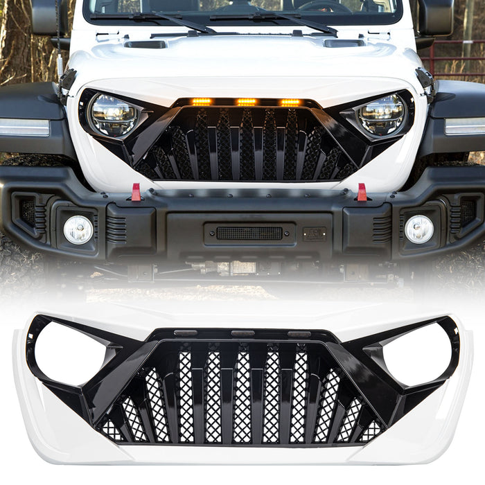 Goliath Grille W/ Amber Led Running Lights For 18-23 Jeep Wrangler Jl & Gladiator Jt - White & Black| American Modified