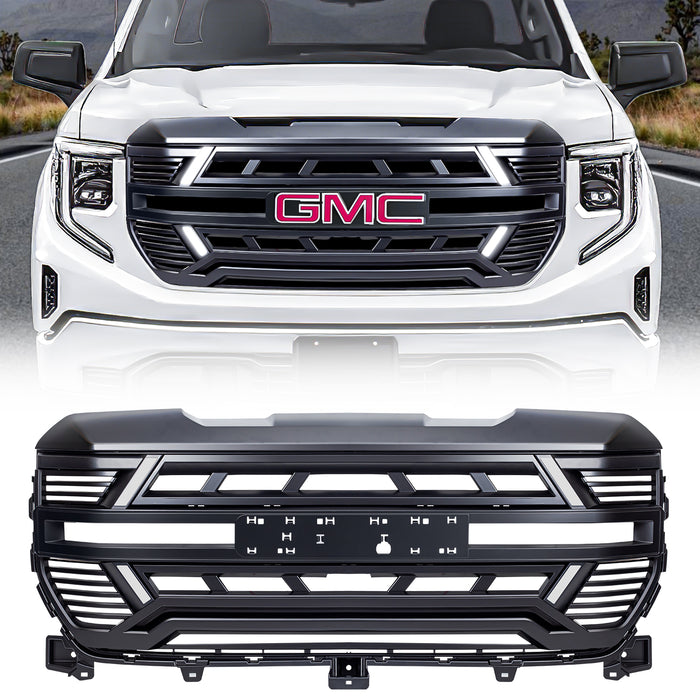 Armor Grille W / Drl & Turn Signal Lights Emblem Base - Matte Black For 22+ GMC Sierra 1500 | AMERICAN MODIFIED