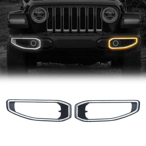 LED Front Bumper Fog Light Covers W/ Turn signal For 18+ Jeep Wrangler JL & Gladiator JT | American Modified