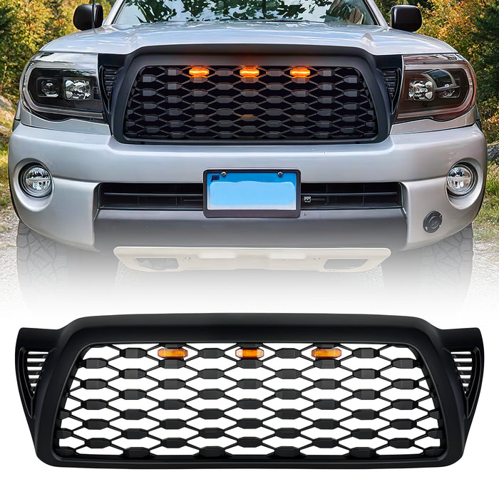 Front Mesh Grille W/ Amber Lights - Matte Black For 2005-2011 Toyota Tacoma | American Modified