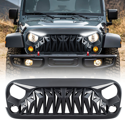 Shark Grille  w/ LED Eyebrow DRL and Turn Signals - Matte Black For 07-18 Jeep Wrangler JK | AMERICAN MODIFIED