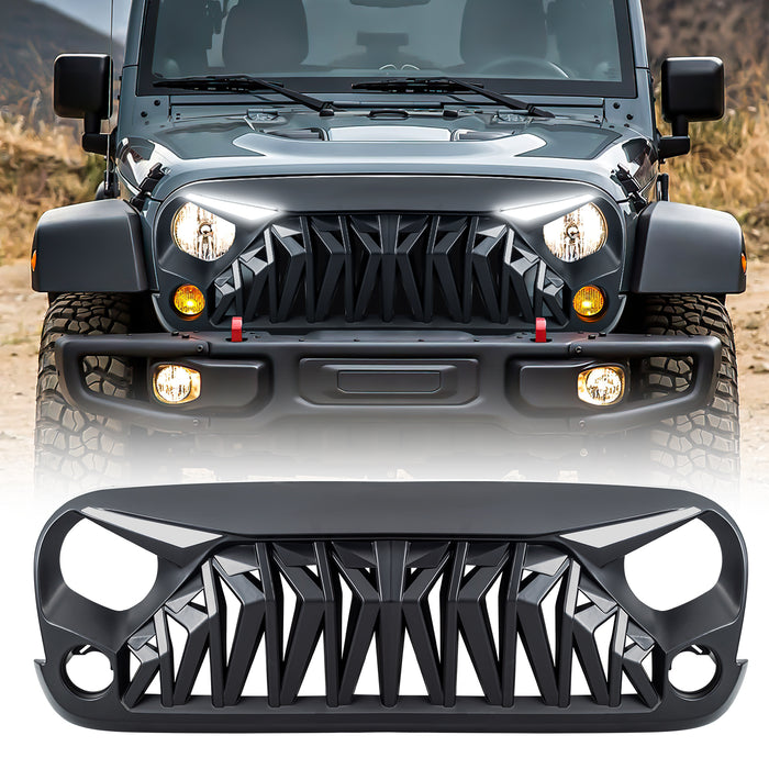 Shark Grille  w/ LED Eyebrow DRL and Turn Signals - Matte Black For 07-18 Jeep Wrangler JK | AMERICAN MODIFIED