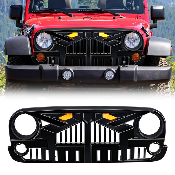 Empire Grille W/ Amber Lights - Glossy Black for 07-18 Jeep Wrangler JK | American Modified
