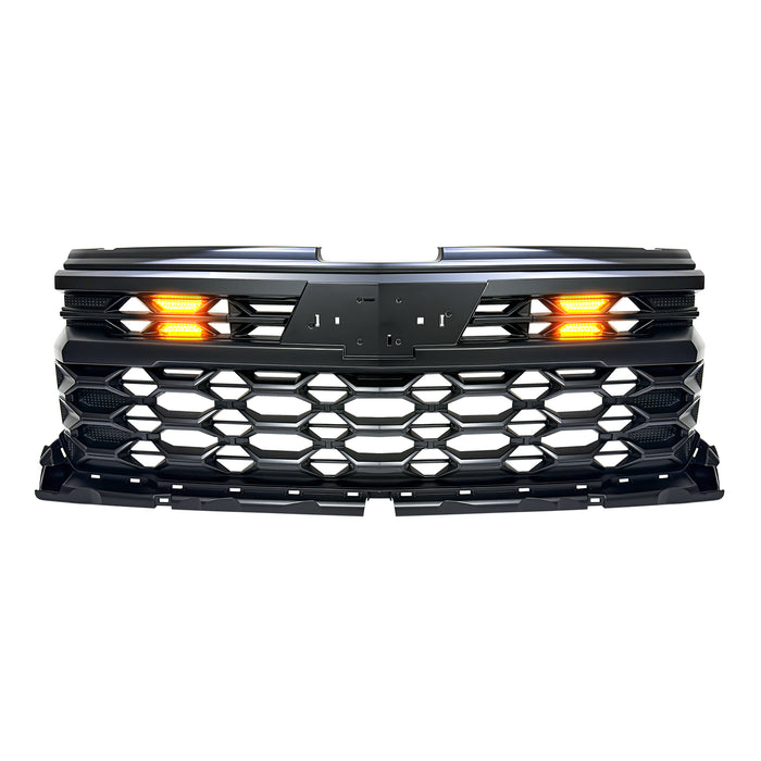 ZR2 Style Grille W/ Emblem Base & Amber Lights - Matte Black For 2022-2024 Chevy Silverado 1500 (Not Fit ZR2) | American Modified