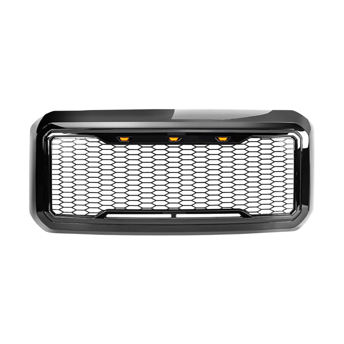 Raptor Style Mesh Grille W/ Amber Lights - Glossy Black For 2011-2016 Ford F250/350/450/550 Super Duty｜American Modified