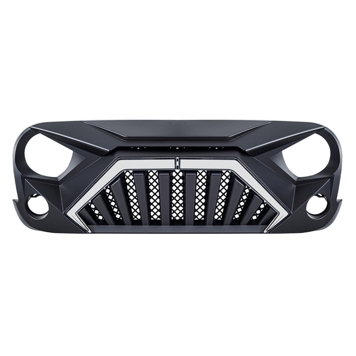 Goliath Grille W/ LED DRL and Turn Signals - Glossy Black For 07-18 Jeep Wrangler JK