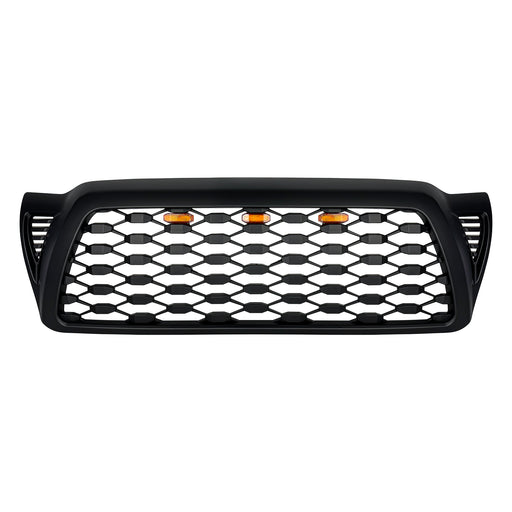 Front Mesh Grille W/ Amber Lights - Matte Black For 2005-2011 Toyota Tacoma | American Modified