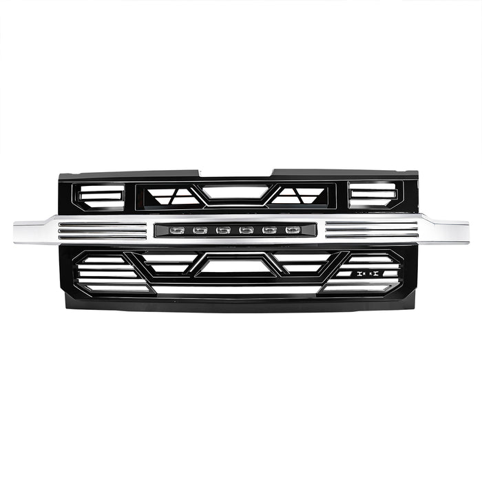Armor Front Grille W/ Off-Road Lights No Amber Lights - Chrome Glossy Black For 2019-2021 Chevy Silverado 1500 | American Modified