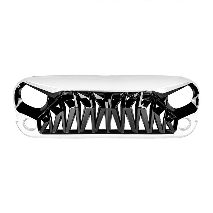 Shark Grille W/ LED Eyebrow DRL and Turn Signals - White & Black For 07-18 Jeep Wrangler JK | American Modified