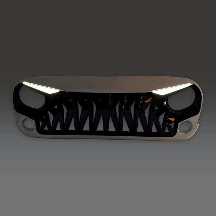 Shark Grille W/ LED Eyebrow DRL and Turn Signals - White & Black For 07-18 Jeep Wrangler JK | American Modified