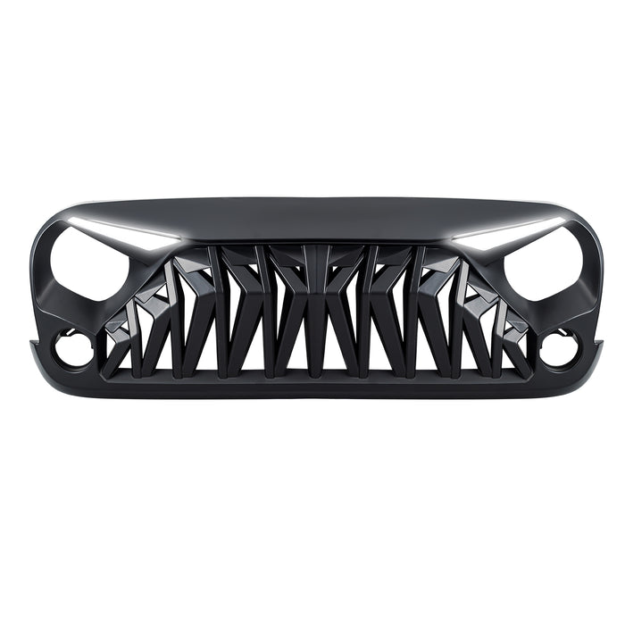 Shark Grille  w/ LED Eyebrow DRL and Turn Signals - Matte Black For 07-18 Jeep Wrangler JK | AMERICAN MODIFIED