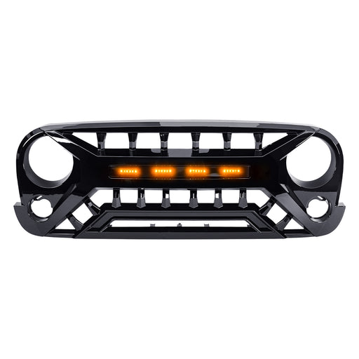 Armor Grille W/ Amber Lights - Glossy Black for 07-18 Jeep Wrangler JK | American Modified
