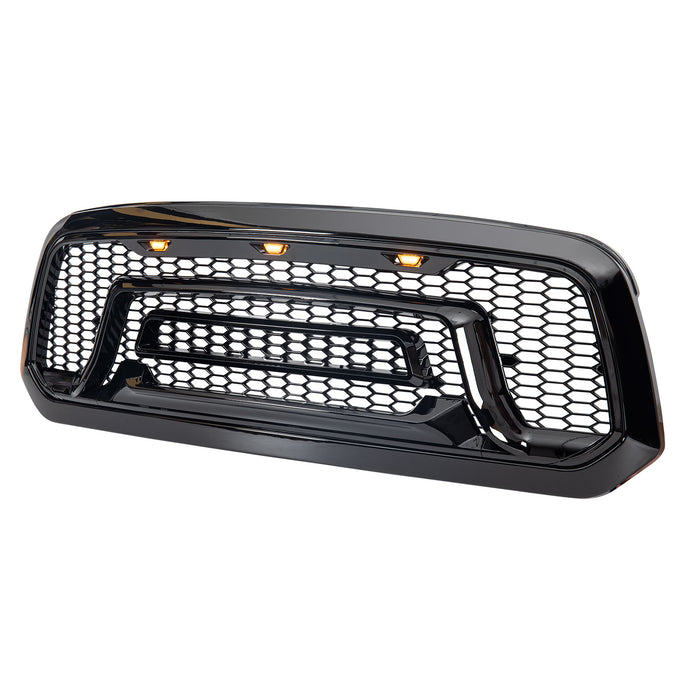 Rebel Style Front Grille W/Amber Led Lights-Glossy Black For 2013-2018 Dodge Ram 1500| American Modified