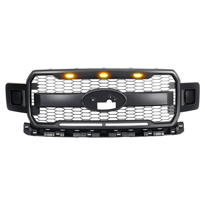 Raptor Style Mesh Grille W/ Amber Lights & Emblem Base For 2018-2020 Ford F150| In Stock On Sep 15｜American Modified