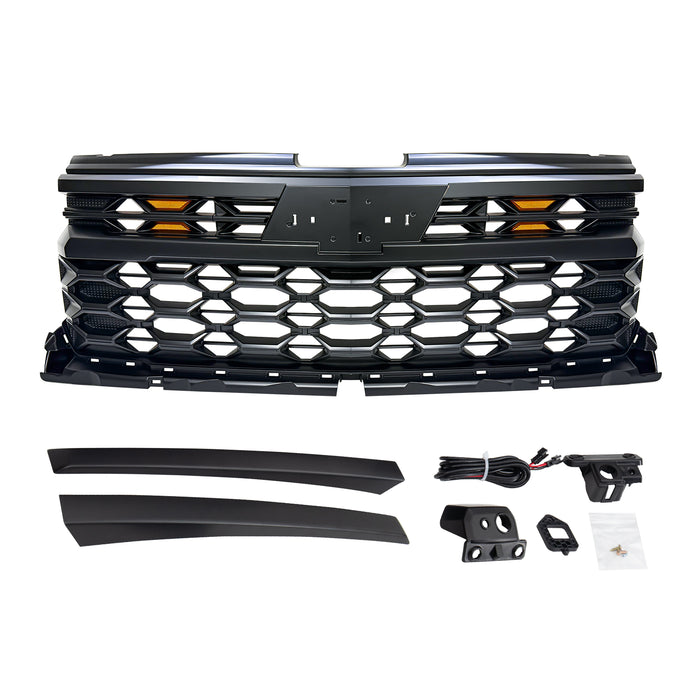 ZR2 Style Grille W/ Emblem Base & Amber Lights - Matte Black For 2022-2024 Chevy Silverado 1500 (Not Fit ZR2) | American Modified