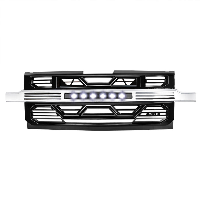 Armor Front Grille W/ Off-Road Lights No Amber Lights - Chrome Glossy Black For 2019-2021 Chevy Silverado 1500 | American Modified