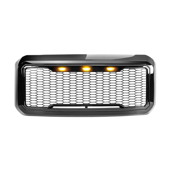 Raptor Style Mesh Grille W/ Amber Lights - Glossy Black For 2011-2016 Ford F250/350/450/550 Super Duty｜American Modified