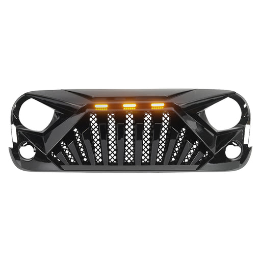 Goliath Grille W/ Led Amber Lights-Glossy Black For 07-18 Jeep Wrangler Jk| American Modified