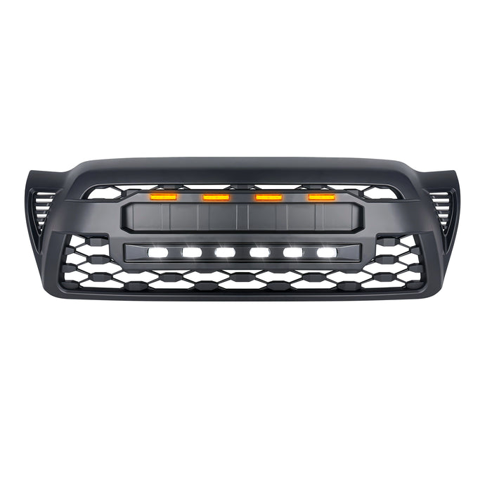 TRD PRO Style Grille w/ LED Off-Road Lights, Amber Lights and DIY Letters for 2005-2011 Toyota Tacoma- Matte Black | American Modified