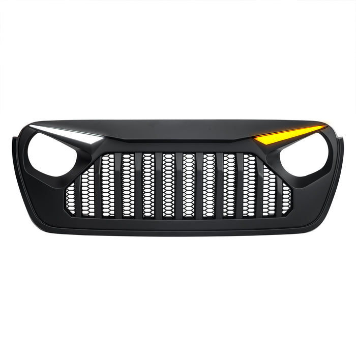 Gladiator Vader Grille W/ LED Eyebrow DRL and Turn Signals - Matte Black For 18+ Jeep Wrangler JL & Gladiator JT W/O Trailcam | American Modified