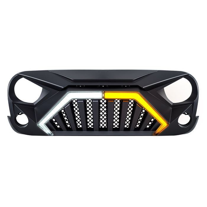 Goliath Grille w/ LED DRL and Turn Signals - Matte Black For 07-18 Jeep Wrangler JK | AMERICAN MODIFIED