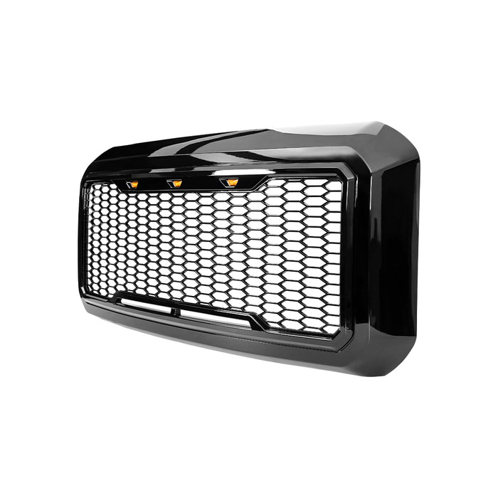 Raptor Style Mesh Grille W/ Amber Lights - Glossy Black For 2011-2016 Ford F250/350/450/550 Super Duty｜American Modified