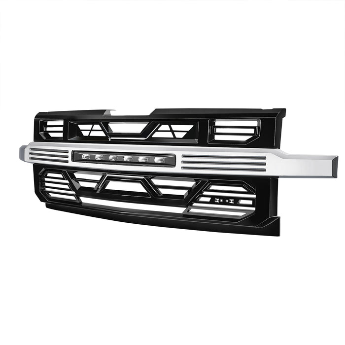 Armor Front Grille W/ Off-Road Lights No Amber Lights - Chrome Glossy Black For 2019-2021 Chevy Silverado 1500 | American Modified
