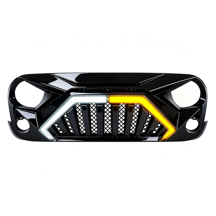 Goliath Grille W/ LED DRL and Turn Signals - Glossy Black For 07-18 Jeep Wrangler JK | American Modified