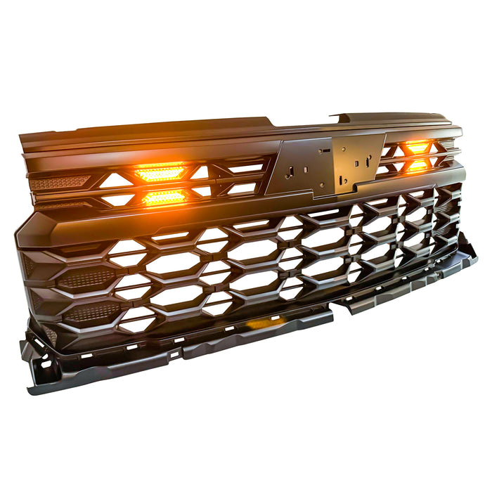 ZR2 Style Grille W/ Emblem Base & Amber Lights - Matte Black For 2022-2024 Chevy Silverado 1500 (Not Fit ZR2) | American Modified