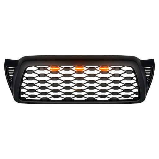 Front Mesh Grille W/ Amber Lights - Matte Black For 2005-2011 Toyota Tacoma | American Modified