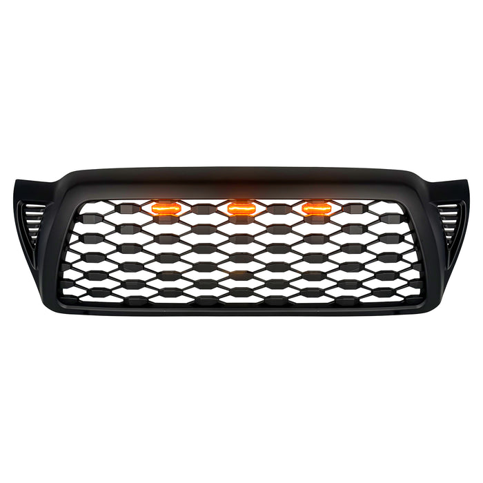 Front Mesh Grille W/ Amber Lights - Matte Black For 2005-2011 Toyota Tacoma | American Modified