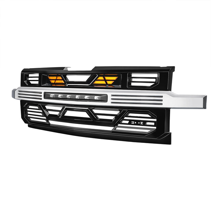 Armor Front Grille W/ Off-Road Lights & Amber Lights - Chrome Glossy Black For 2019-2021 Chevy Silverado 1500|American Modified